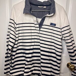 Women’s half button down L.L. Bean striped  shirt